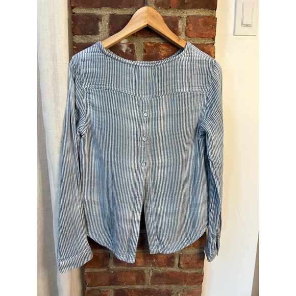 Anthropologie Cloth & Stone Boho distressed Cotton Striped Hi Low top XS - Picture 5 of 9